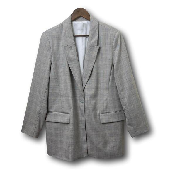 Oversized Gray Beige Plaid Men’s Style Blazer Jacket Preppy Office Medium - Picture 1 of 7